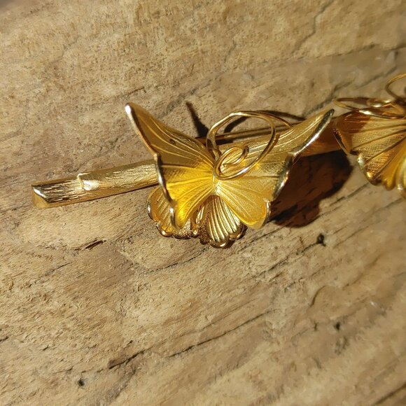 Giovanni Pin Brooch Vintage Gold Tone Butterfly Floral Signed Elegan Nature I - Picture 10 of 12